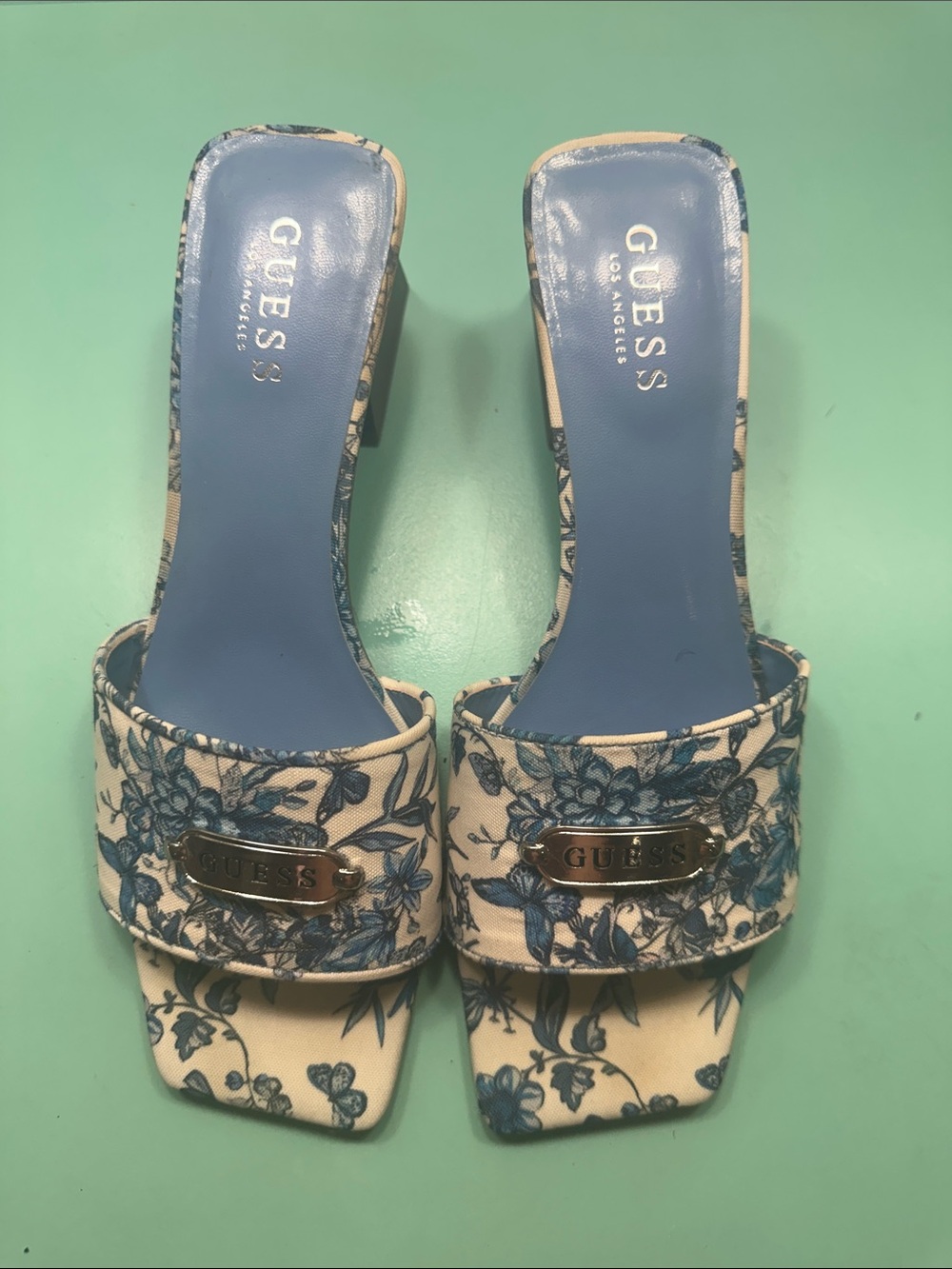 GUESS Blue Floral Slip-On Mules